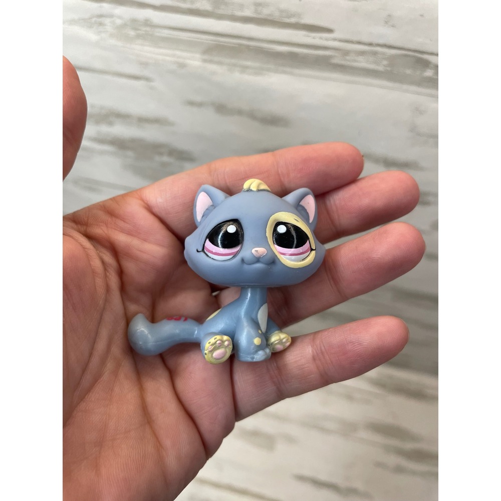 Littlest Pet Shop Bon Bon Tabby Cat Blue Gray Pink Yellow #1155 Kitten RARE LPS - Picture 7 of 9